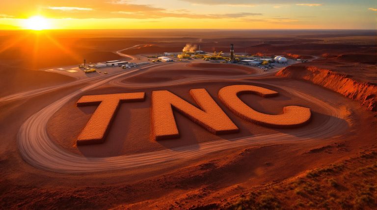 True North Copper Ltd-TNC-TNC logo carved in desert landscape.