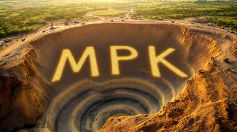 Many Peaks Minerals Ltd-MPK-MPK logo on large industrial mining site.
