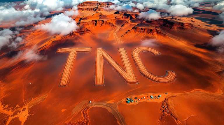 True North Copper Ltd-TNC-TNC etched on desert landscape.