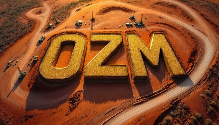 Ozaurum Resources Ltd-OZM-OZM letters carved into desert landscape.