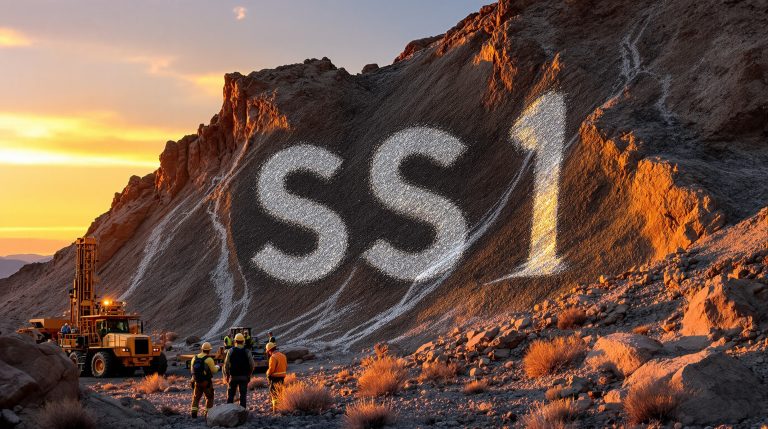 Sun Silver Ltd-SS1-SS1 marked on rocky desert landscape.