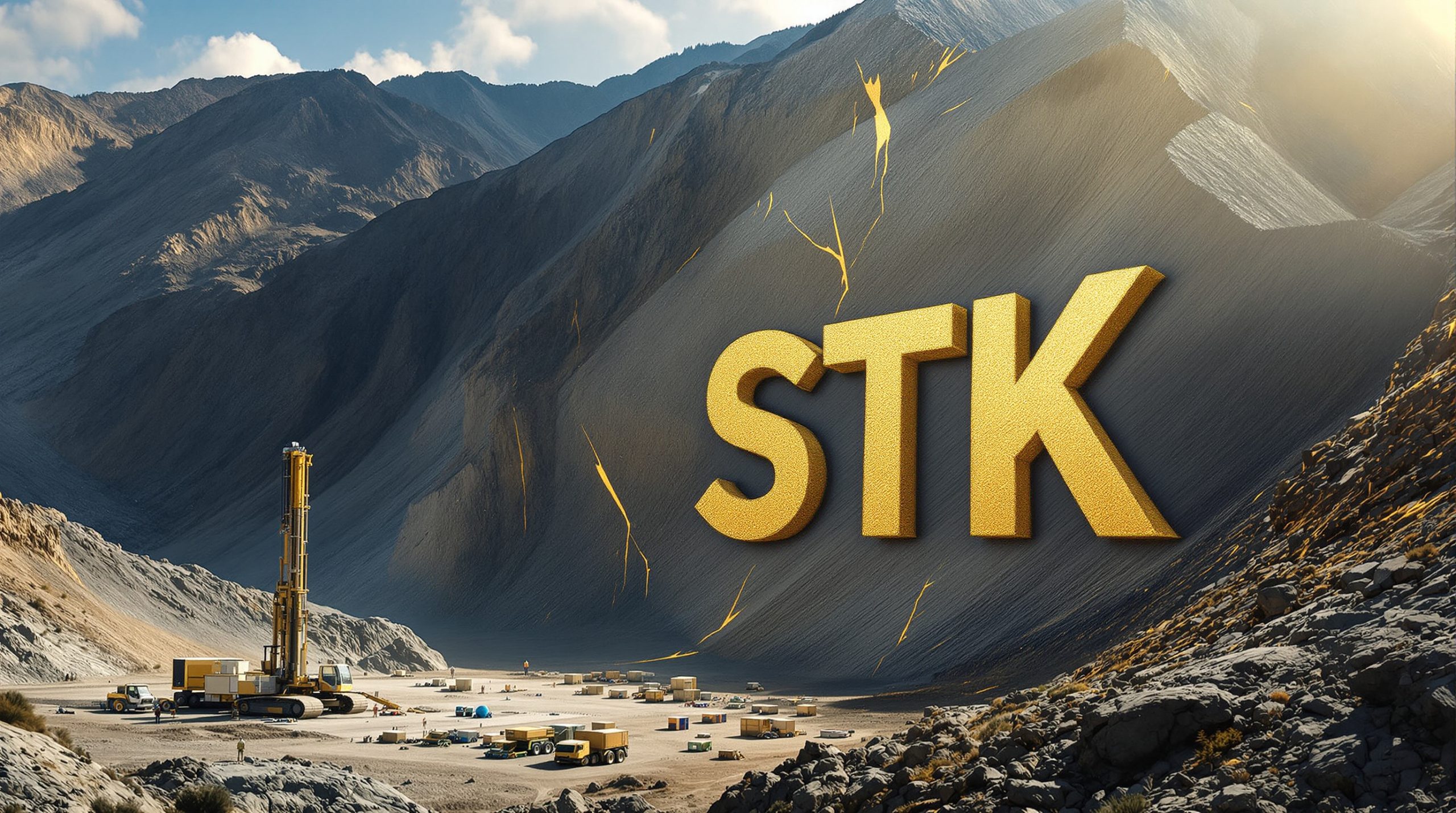 Strickland Metals Ltd-STK-STK lettering over mountainous drilling site.