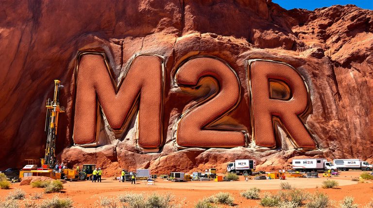 Miramar Resources Ltd-M2R-M2R letters carved into rock formation.