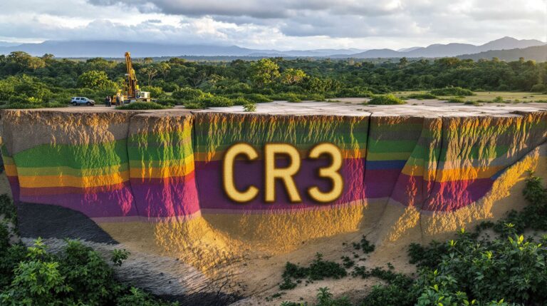 Core Energy Minerals Ltd-CR3-CR3 colorful geological layers in landscape.