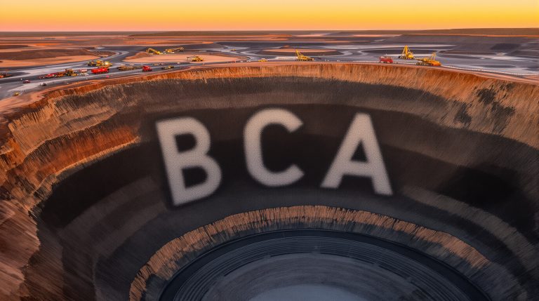 Black Canyon Ltd-BCA-BCA letters on large open-pit mine.