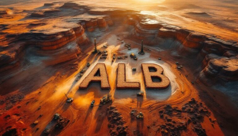 Albion Resources Ltd-ALB-Desert landscape with "ALB" earthwork.