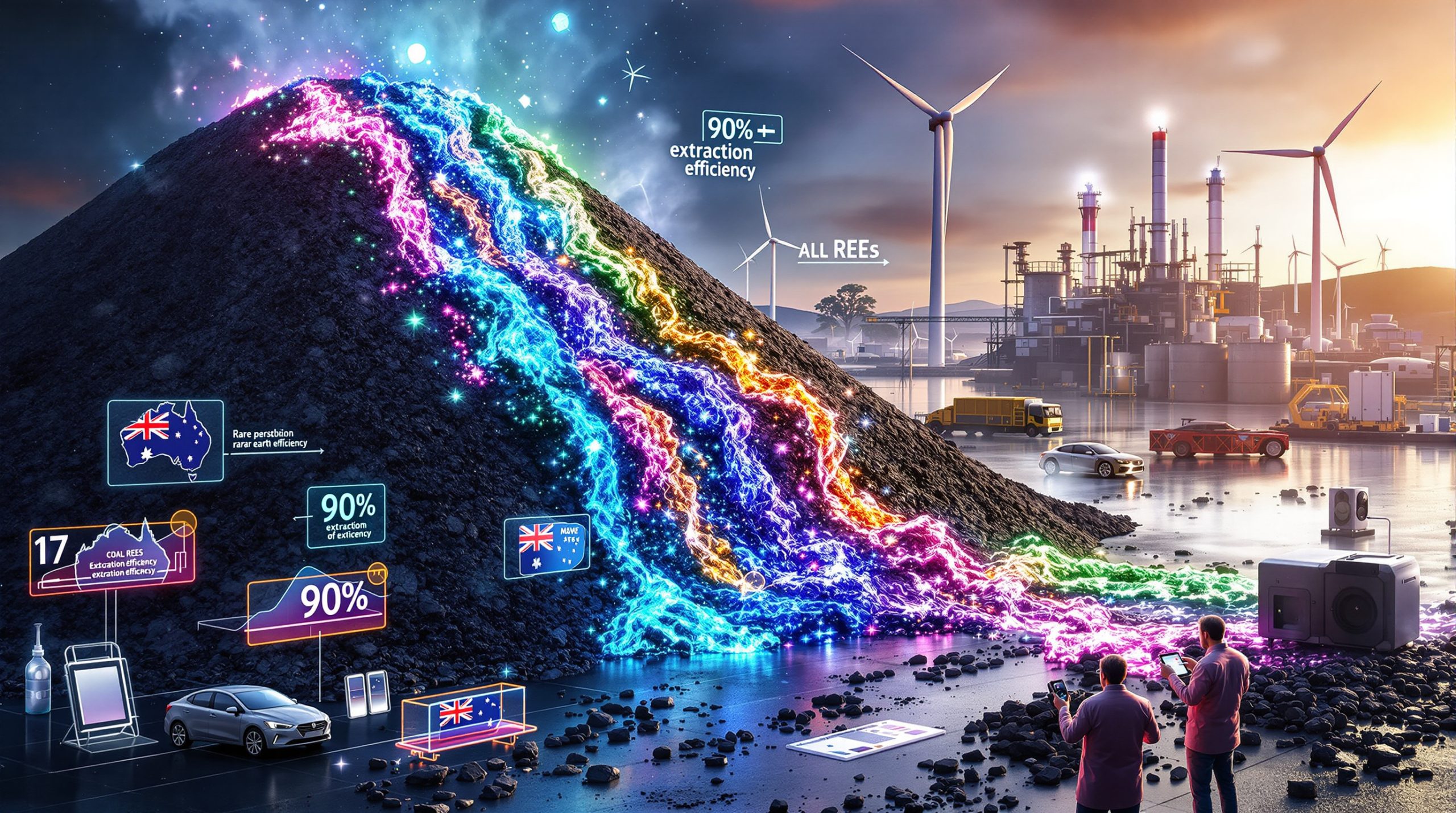 Colorful streams highlight coal ash transformation.