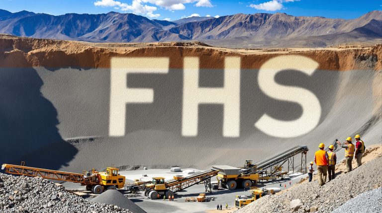 Freehill Mining Ltd-FHS-Construction site with heavy machinery, mountains.