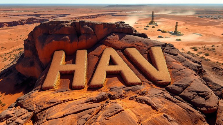 Havilah Resources Ltd-HAV-HAV letters engraved on desert rock.