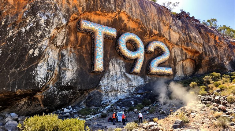 Terra Uranium Ltd-T92-T92 artwork on rocky cliff face.