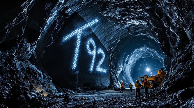 Terra Uranium Ltd-T92-Underground mining tunnel with illuminated numbers.