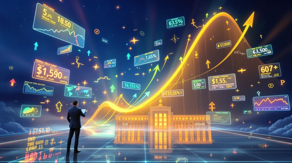 Colorful graphs and charts depicting bond market outlook.