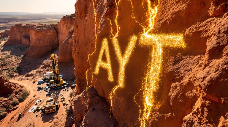 Austin Metals Ltd-AYT-Gold extraction site with glowing initials.