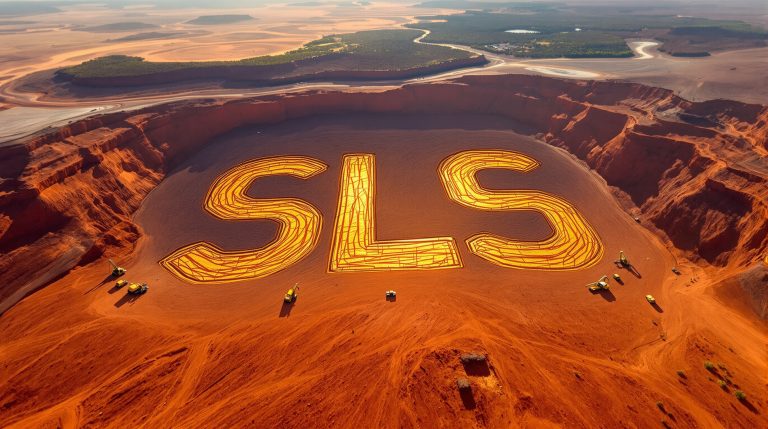 Solstice Minerals Ltd-SLS-SLS letters carved in red desert.