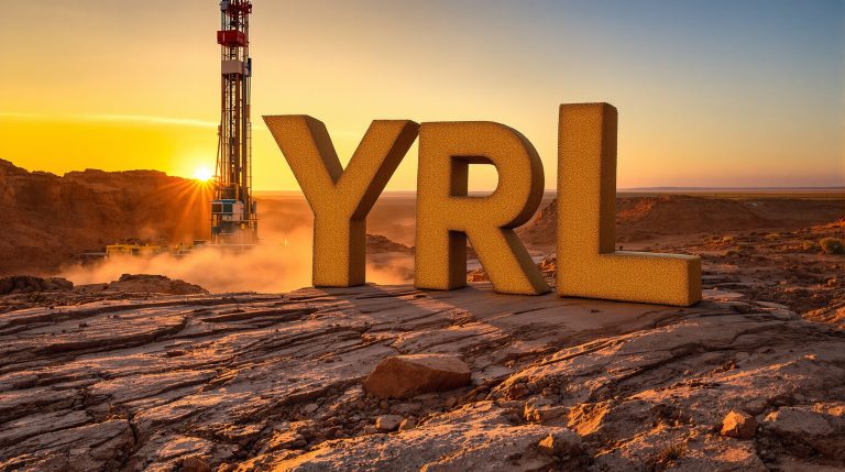Yandal Resources Ltd-YRL-YRL letters in desert sunrise landscape.