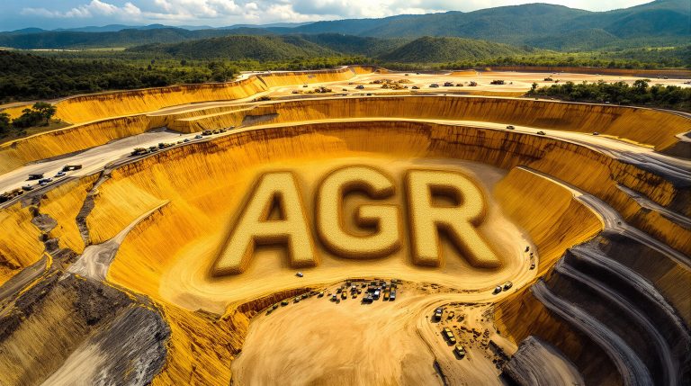 Aguia Resources Ltd-AGR-AGR text shaped in sprawling quarry.