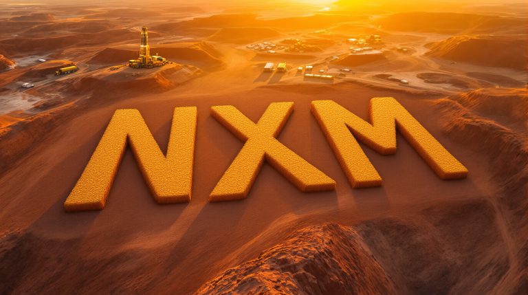 Nexus Minerals Ltd-NXM-NXM letters on a desert landscape.