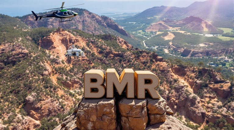 Ballymore Resources Ltd-BMR-BMR logo on rocky mountain landscape.