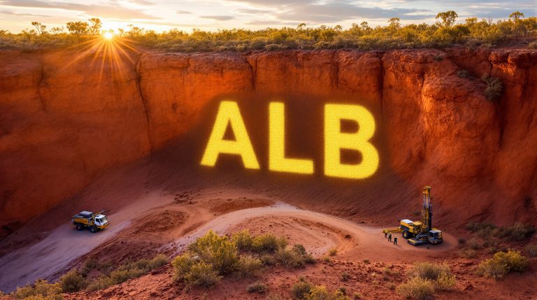 Albion Resources Ltd-ALB-ALB glowing on red rock landscape.