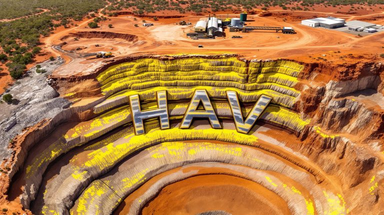 Havilah Resources Ltd-HAV-HAV letters in open-pit mine landscape.