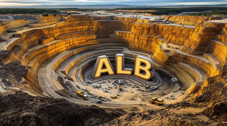 Albion Resources Ltd-ALB-ALB letters in a large mining pit.