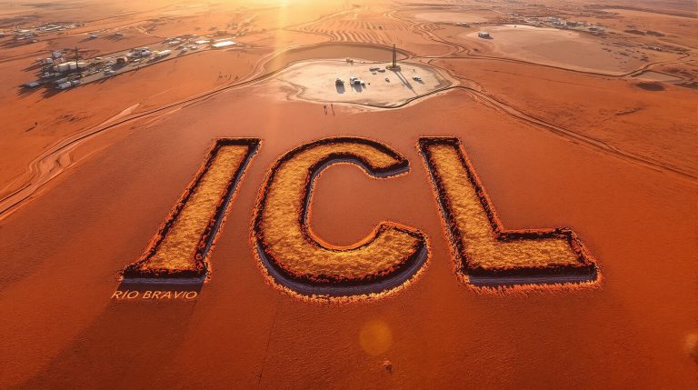 Iceni Gold Ltd-ICL-ICL letters carved in desert landscape.