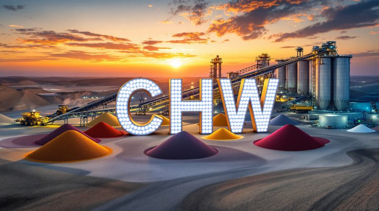 Chilwa Minerals Ltd-CHW-CHW illuminated letters at industrial site.