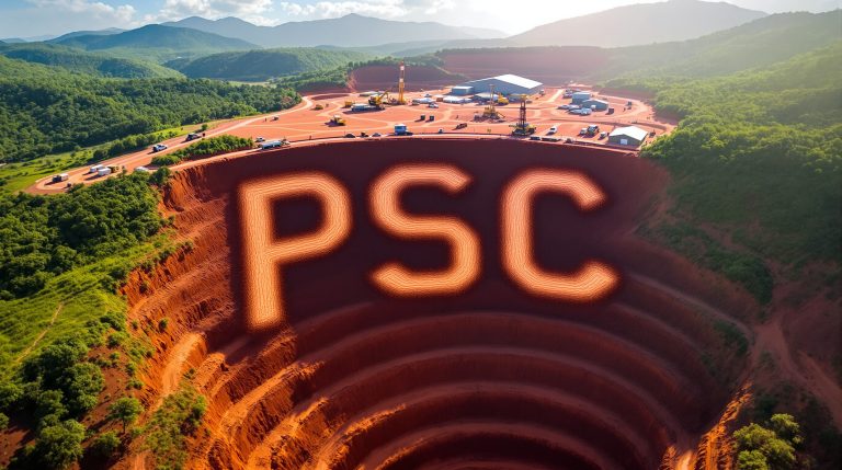 Prospect Resources Ltd-PSC-PSC quarry site with vehicles, hills.