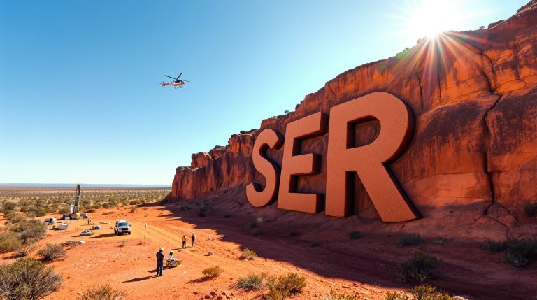 Strategic Energy Resources Ltd-SER-Gigantic letters on rocky desert landscape.