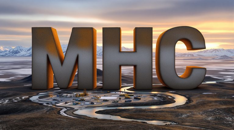 Manhattan Corporation Ltd-MHC-MHC letters towering over Arctic landscape.