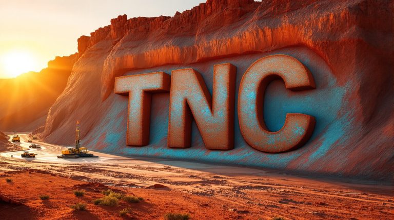 True North Copper Ltd-TNC-TNC logo carved in desert landscape.