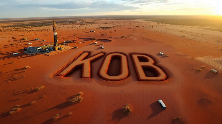 Koba Resources Ltd-KOB-KOB logo in vast desert landscape.