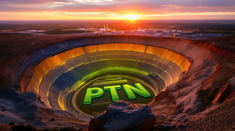 Patronus Resources Ltd-PTN-PTN logo in illuminated mining pit.
