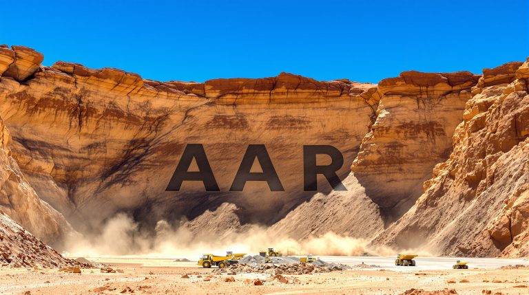 Astral Resources NL-AAR-AAR mining trucks in desert canyon.