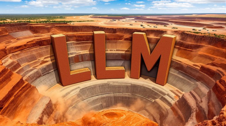 Loyal Metals Ltd-LLM-LLM letters towering in open-pit mine.