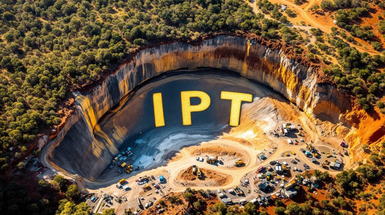 Impact Minerals Ltd-IPT-IPT letters in colorful quarry landscape.