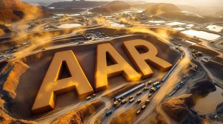Astral Resources NL-AAR-AAR lettering in vibrant quarry landscape.