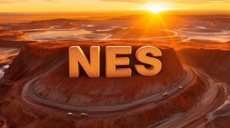 Nelson Resources Ltd-NES-NES letters on red desert landscape.