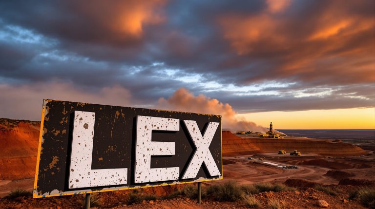 Lefroy Exploration Ltd-LEX-LEX sign in dramatic desert landscape.