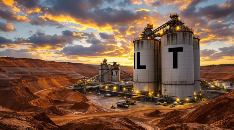 Iltani Resources Ltd-ILT-Mining site with storage silos at sunset.