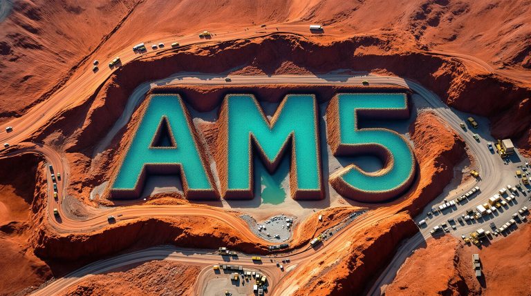 Antares Metals Ltd-AM5-AM5 carved in colorful desert landscape.