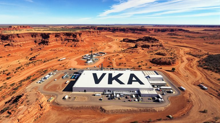 Viking Mines Ltd-VKA-VKA building amidst vast desert landscape.