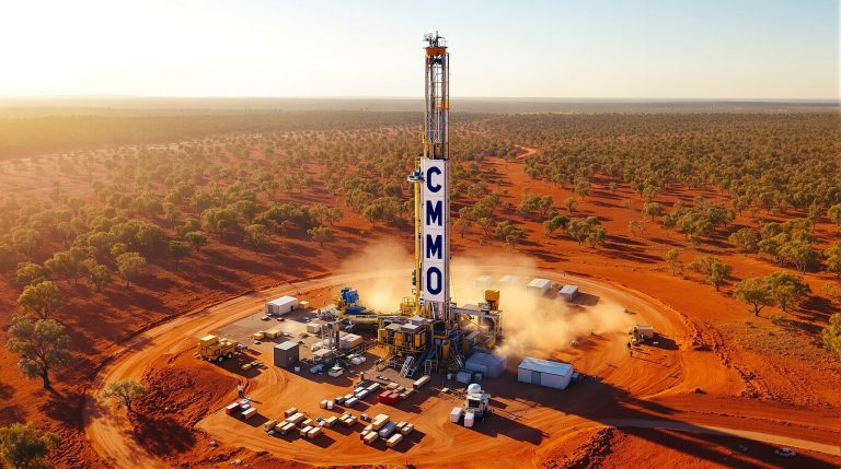 Cosmo Metals Ltd-CMO-Oil rig in vast desert landscape.
