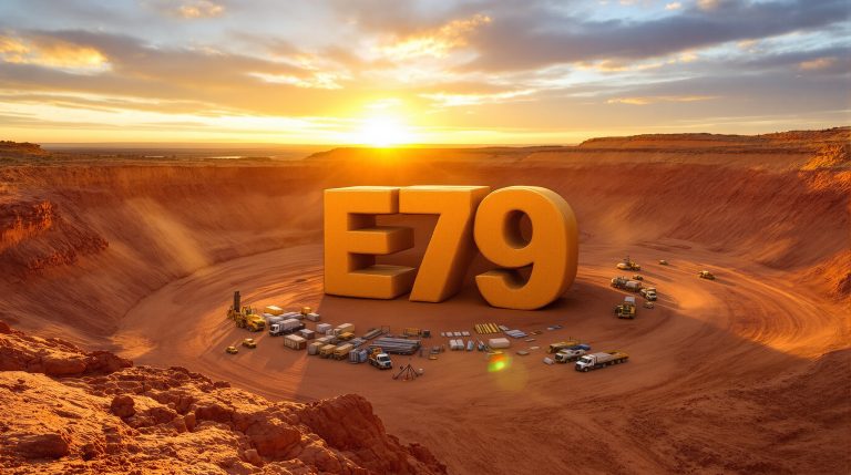 E79 Gold Mines Ltd-E79-E79 mining operation at sunset.
