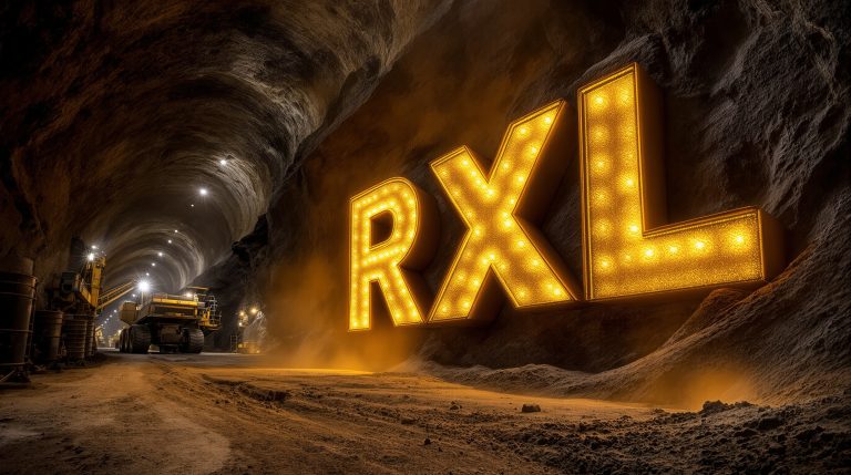 ROX Resources Ltd-RXL-RXL sign illuminates underground mining tunnel.