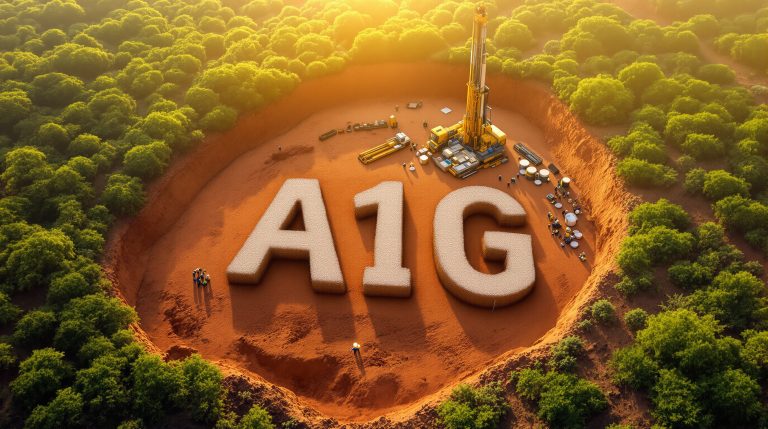 African Gold Ltd-A1G-A1G excavation scene in lush forest.