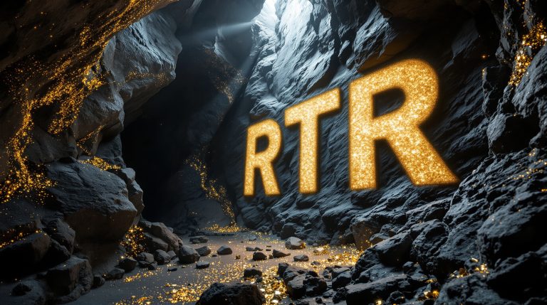 Rumble Resources Ltd-RTR-RTR glowing in a sparkling cave.