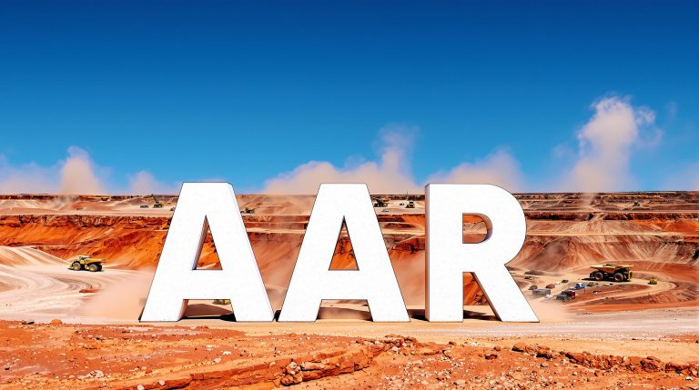Astral Resources NL-AAR-AAR letters in desert mining landscape.