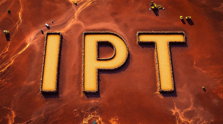 Impact Minerals Ltd-IPT-IPT letters on vibrant orange landscape.