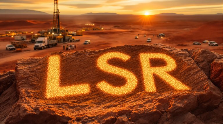 Lodestar Minerals Ltd-LSR-LSR initials glowing in desert sunset.